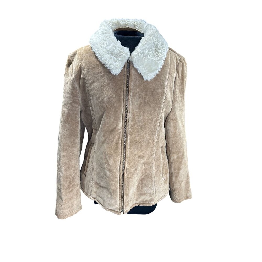 Womens Croft & Barrow Tan Suede Jacket With Faux Shearling Collar Size L